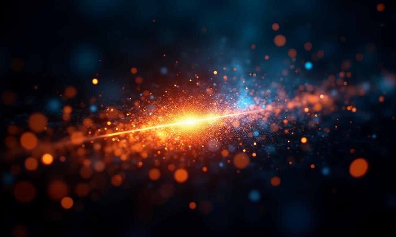 Abstract digital particle effects mixed with glowing sparks from a forge, symbolizing digital creation.