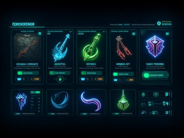 Digital marketplace interface showing various exotic virtual items for sale, with a secure transaction symbol.